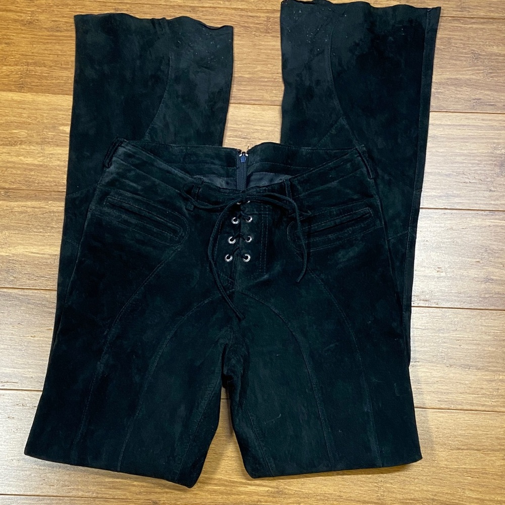 Vintage Y2K bebe Black Lace-Up Suede Pants